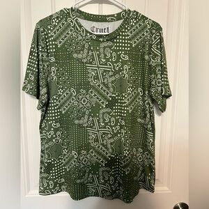 Cruel Denim Green Paisley Short Sleeve Top Size Large